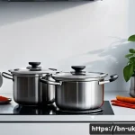Home 15 요리 시 사용할 수 있는 대체 용기 - A modern kitchen countertop displaying a variety of cooking pots: a transparent tempered glass pot w...