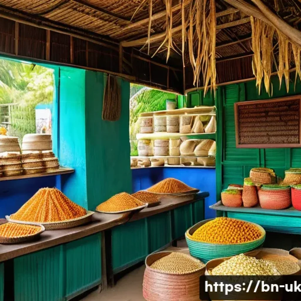 일회용기 대체 제품의 시장 전망 - A vibrant market scene in Bangladesh showcasing a diverse range of eco-friendly biodegradable contai...