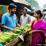 일회용품 대체 솔루션에 관한 통계 - A vibrant Bengali family shopping at a local market in Bangladesh, happily choosing reusable cloth b...